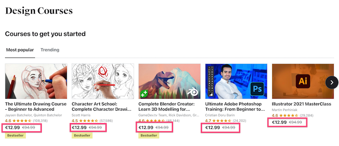 Udemy discounted courses