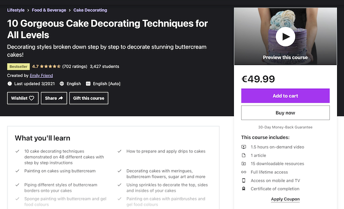 Udemy 10 Gorgeous Cake Decorating Techniques for All Levels