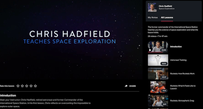 MasterClass Chris Hadfield Teaches Space Exploration