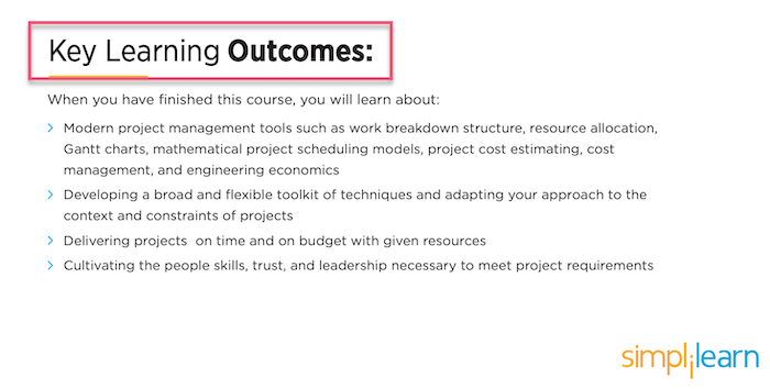 Simplilearn key learning outcomes