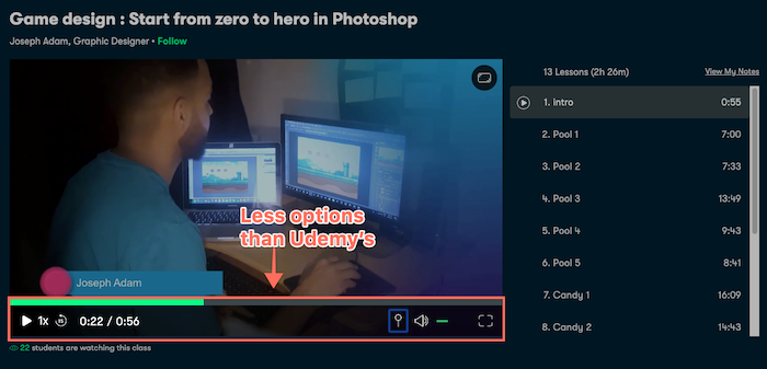 Skillshare video player options