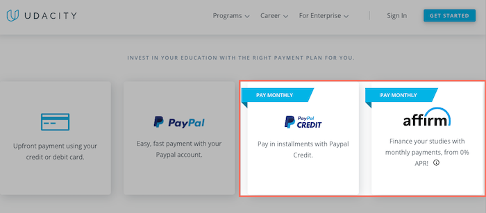 Udacity financial aid