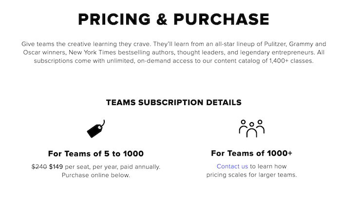 CreativeLive For Teams Pricing