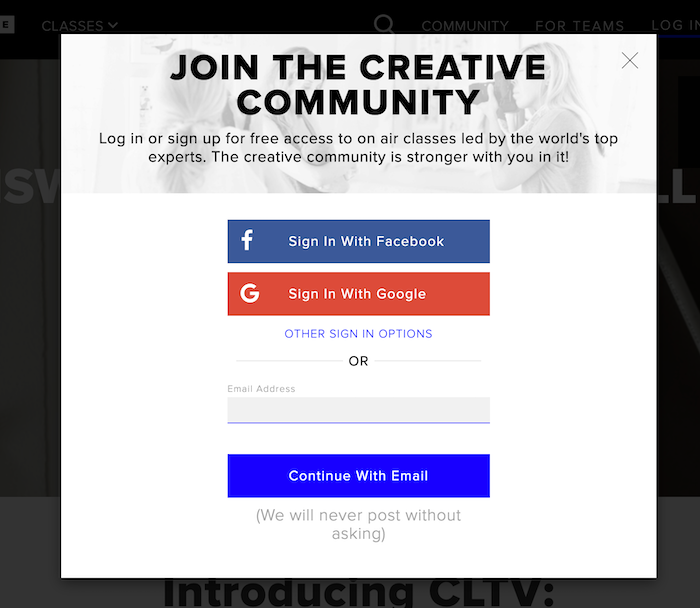 CreativeLive Sign Up