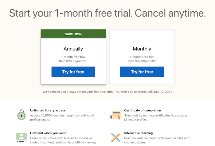 LinkedIn Learning Pricing