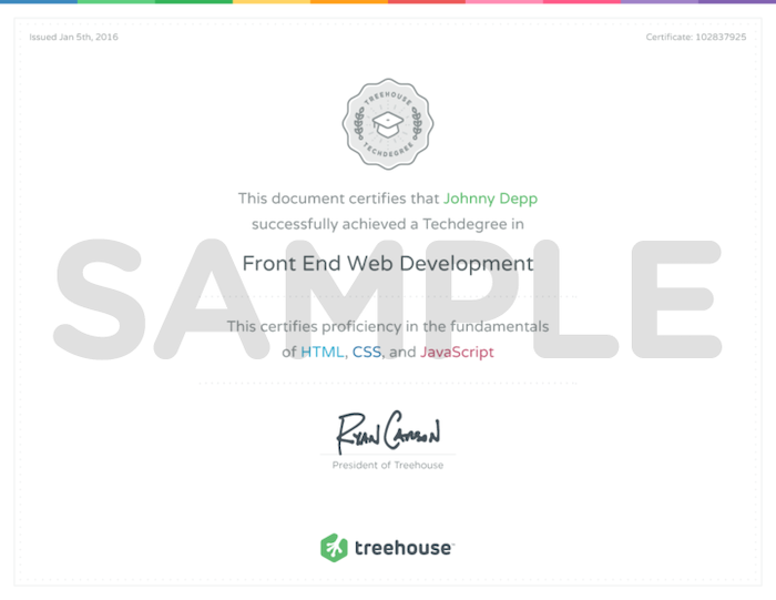 Treehouse Techdegree Certificate