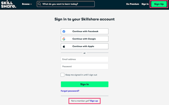 Skillshare sign up for free