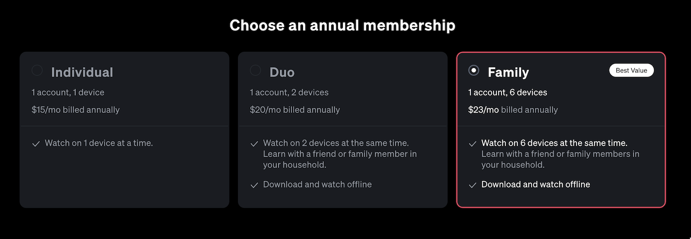 Masterclass annual memberships