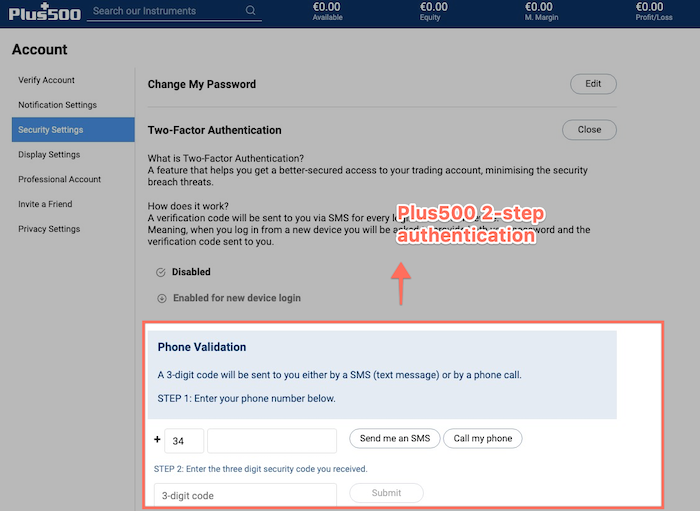 plus500 2 step authentication