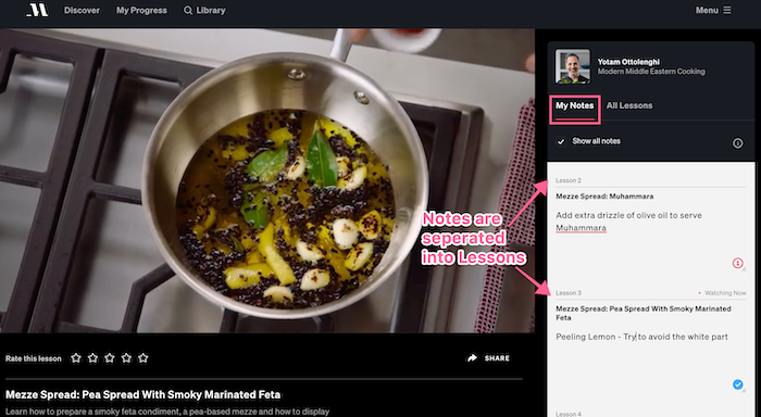 MasterClass adding notes to the lessons