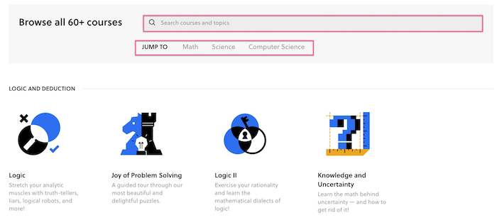 Brilliant Search for courses and topics